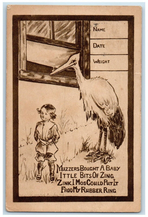 c1910's Stork Muzzers Bought A Baby Coffeen Illinois IL Antique Postcard