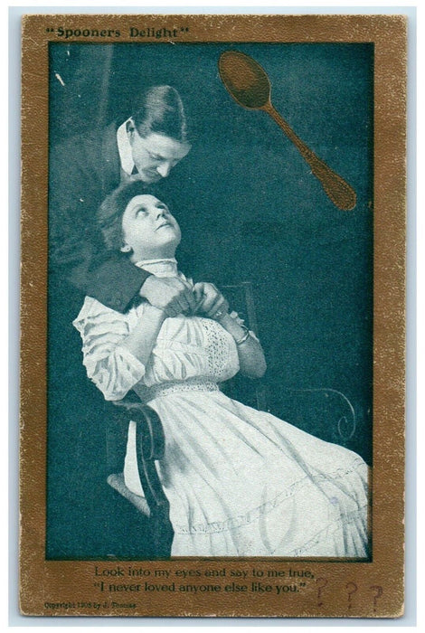 1919 Spooners Delight Couple Romance Higgins Ville Missouri MO Antique Postcard