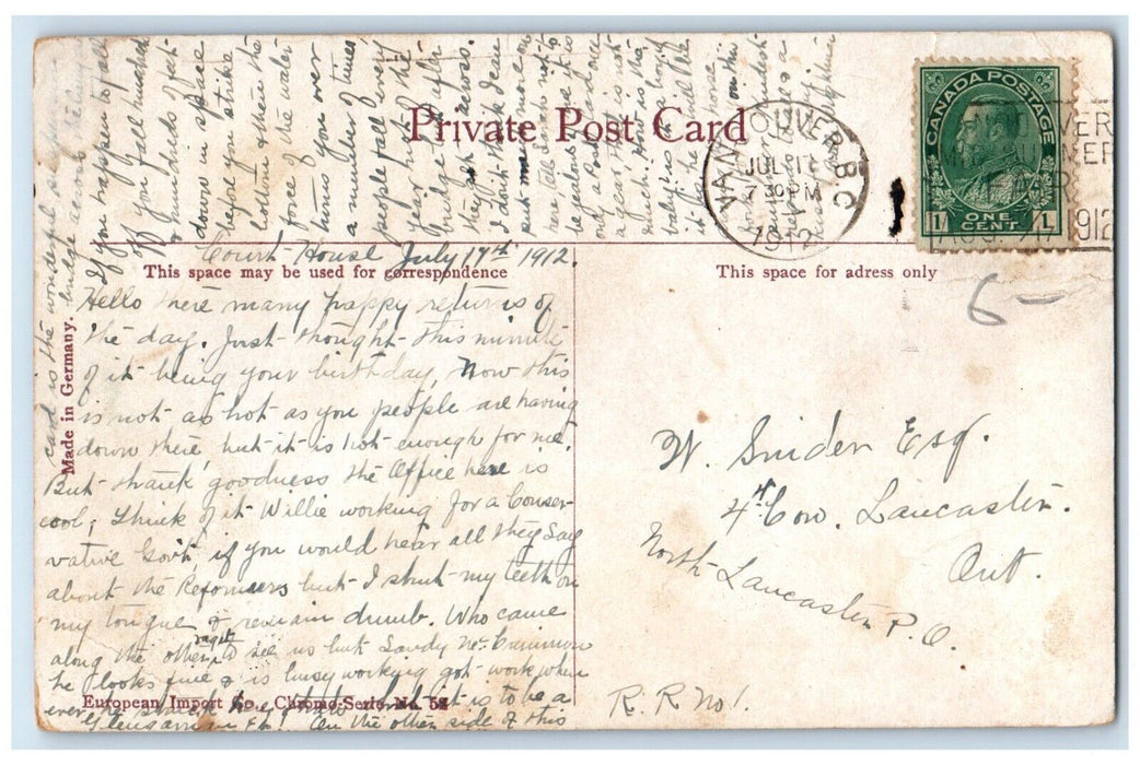 1912 Suspension Bridge 1st Canyon Capilano North Vancouver BC Canada Postcard