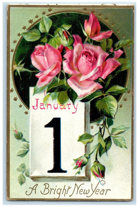 1908 New Year January 1 Calendar Flowers Embossed Tuck's Embossed Postcard