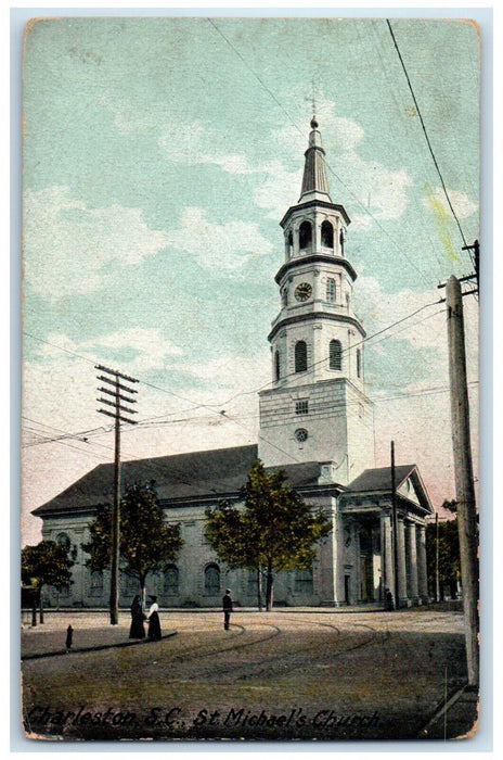 1907 Exterior View St Michael Church Charleston South Carolina Vintage Postcard