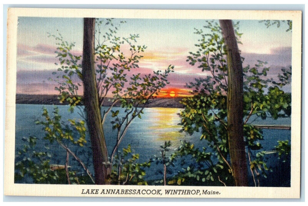 c1930's View Of Lake Maranacook Sunset View Winthrop Maine ME Vintage Postcard