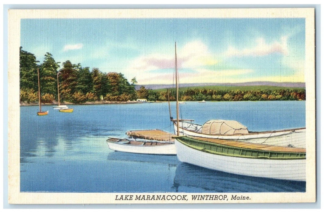 c1930's Lake Maranacook Winthrop Maine ME, Boat Scene Unposted Vintage Postcard