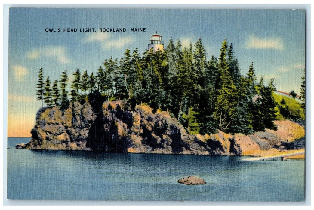 c930's View Of Owl's Head Light Rockland Maine ME Unposted Vintage Postcard