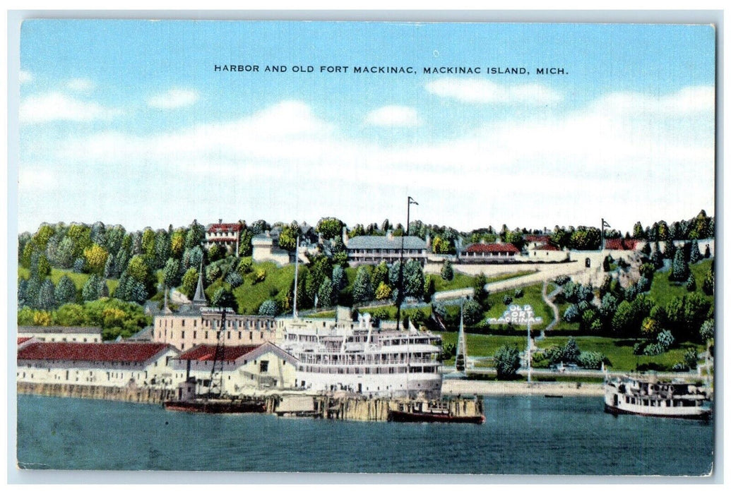 c1960's Harbor And Old Fort Mackinac, Mackinac Island Michigan MI Postcard