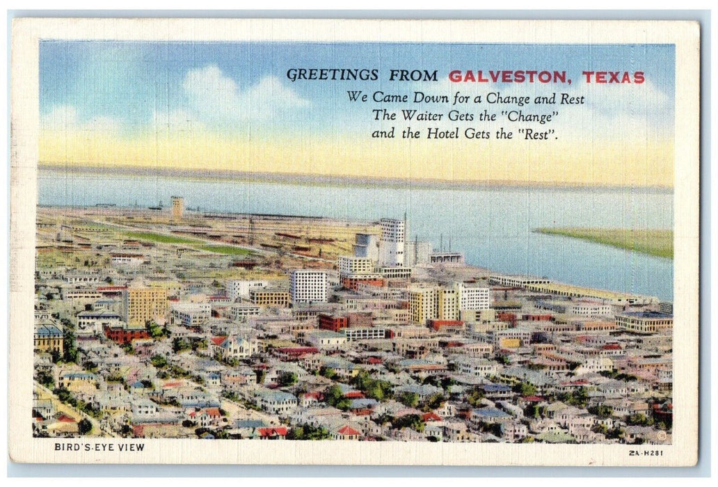 1936 Greetings From Galveston Texas TX, Birds Eye View Posted Vintage Postcard