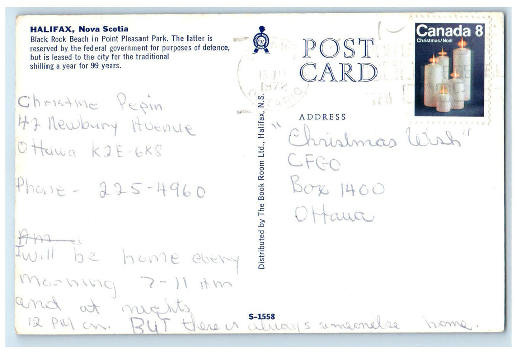 1972 Block Rock Beach in Point Pleasant Park Nova Scotia Canada Postcard