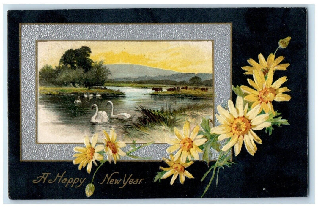 c1910's Happy New Year Sunflowers Goose Winsch Back Perry New York NY Postcard