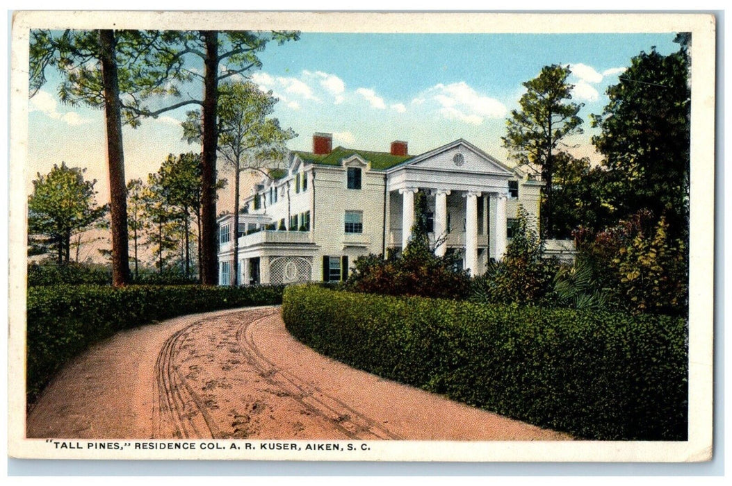 c1920 Exterior Tall Pines Residence A. R. Kuser Aiken South Carolina Postcard