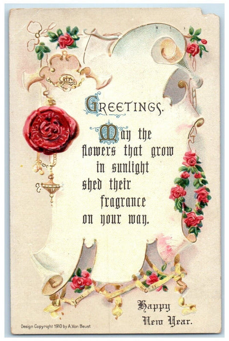 c1910's New Year Greetings Flowers Embossed Hagerstown Maryland MD Postcard