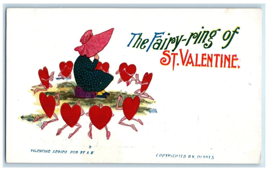 c1905 Valentine The Fairy Ring Hearts Embossed Unposted Antique Postcard