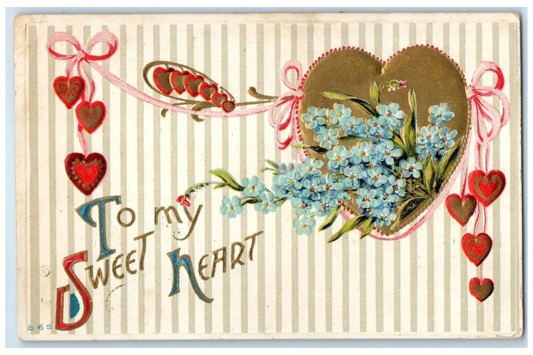 1912 Valentine Hearts Pansies Flowers Embossed Baldwin Kansas KS Posted Postcard