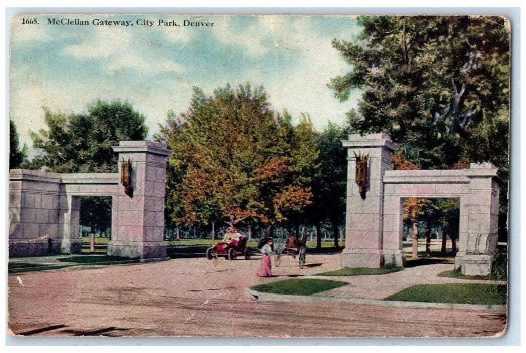 c1910 Entrance McClellan Gateway City Park Denver Colorado CO Unposted Postcard