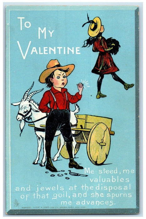 c1905 Valentine Boy Goat And Wagon Tuck's Posted Antique Postcard
