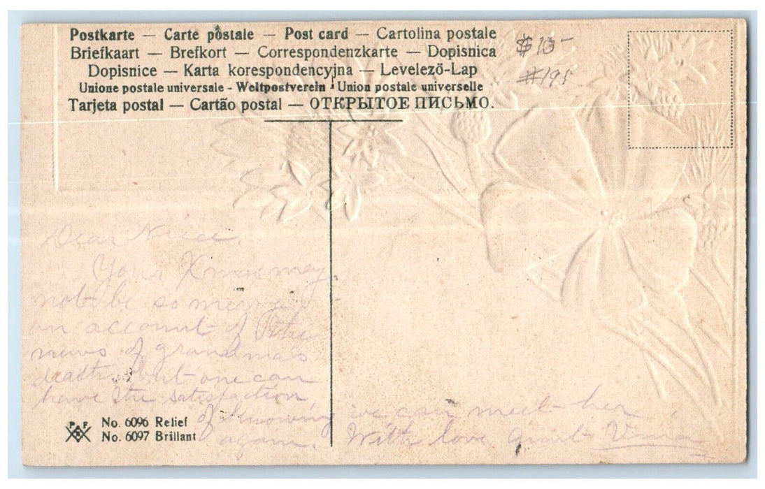 c1910's Flowers Etta Large Letters Glitter Embossed Posted Antique Postcard