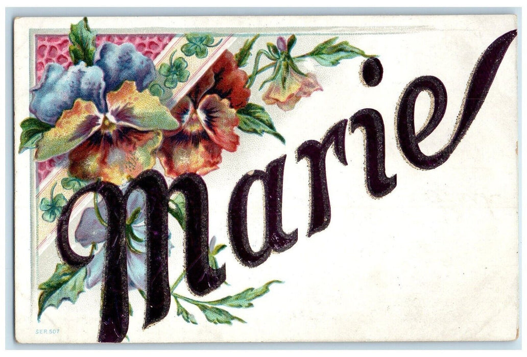 c1910's Marie Name Flowers Glitter Embossed Kansas City Missouri MO Postcard