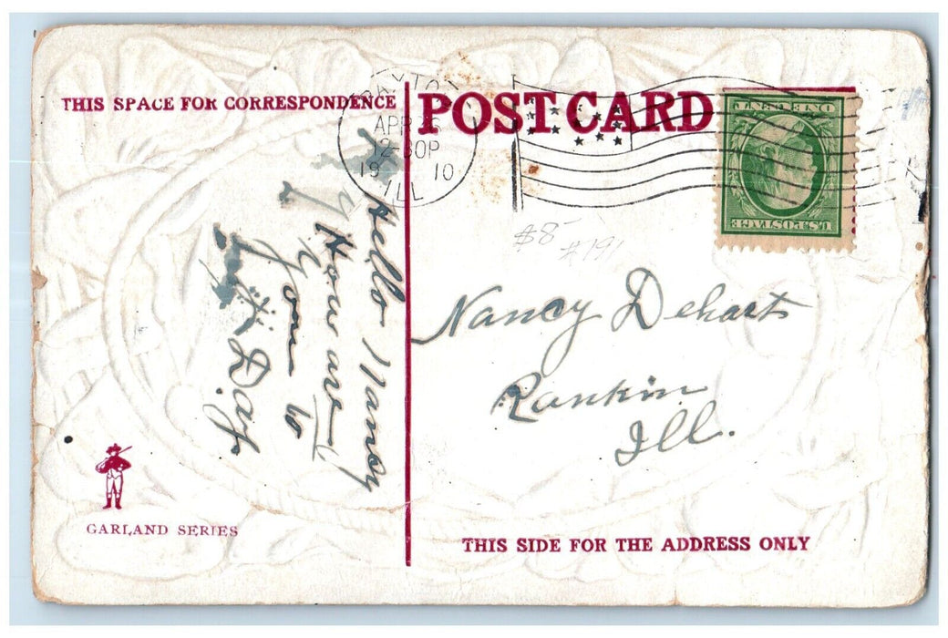 1910 Nancy Name Flowers Glitter Westerhouse Embossed Dayton Illinois IL Postcard