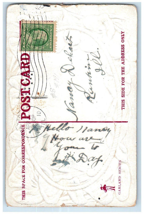 1910 Nancy Name Flowers Glitter Westerhouse Embossed Dayton Illinois IL Postcard