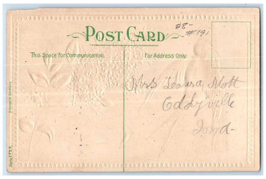 c1910's Bessie Name Flowers Glitter Embossed Eddyville Iowa IA Antique Postcard