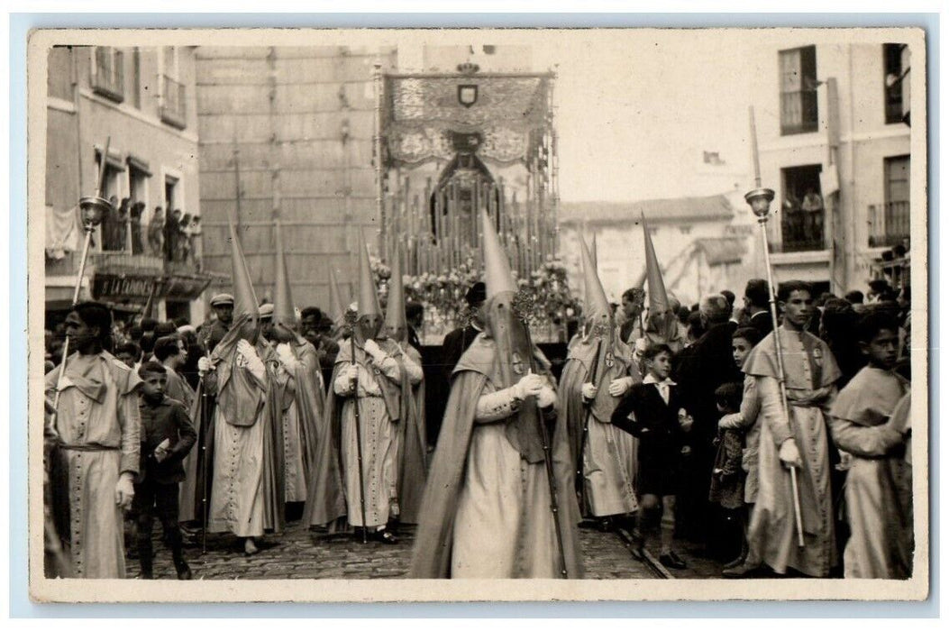 c1930's Hooded Nazarene Brotherhood Easter Seville Spain RPPC Photo Postcard