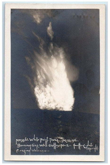 1916 Burning Gas Well Guffey #2 Fire White Point Texas TX RPPC Photo Postcard