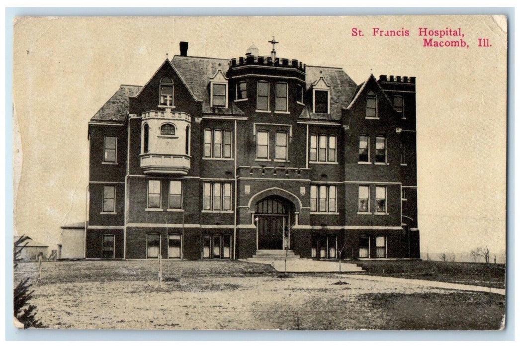 1913 Front View St Francis Hospital Building Macomb Illinois IL Vintage Postcard