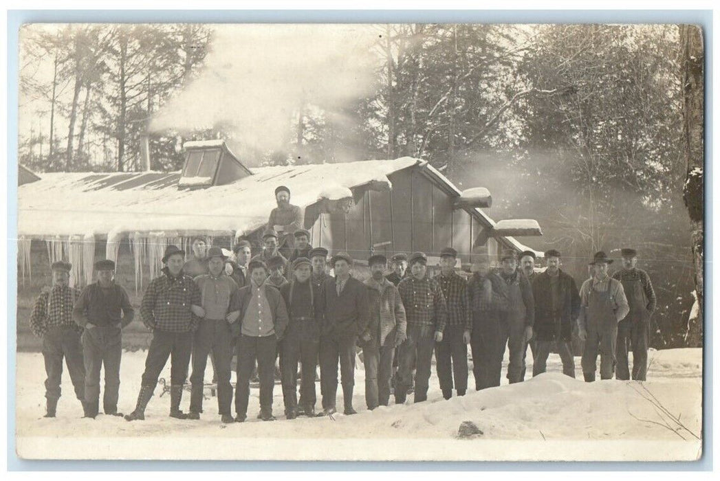 1913 Rewald Occupational Cabin Winter Snow Wisconsin WI RPPC Photo Postcard