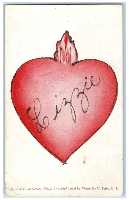 1907 Lizzie Name Heart Glitter Nash Sacramento California CA Antique Postcard