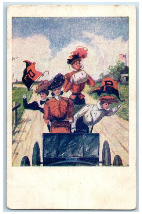 c1910's Purdue Princeton College Girls Handwarmer Flag Unposted Antique Postcard