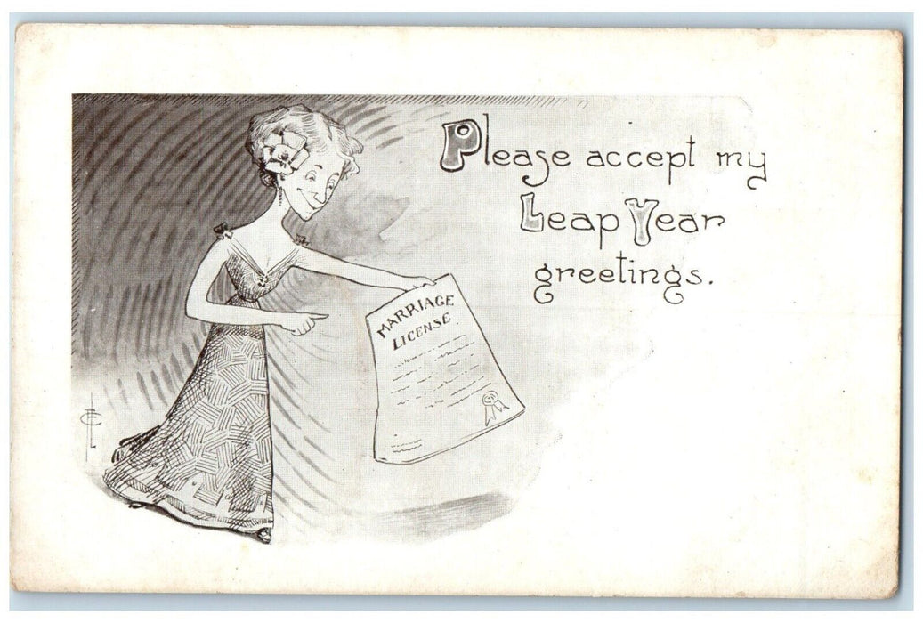 c1910's Leap Year Greeting Woman Marriage License Garland Kansas KS Postcard