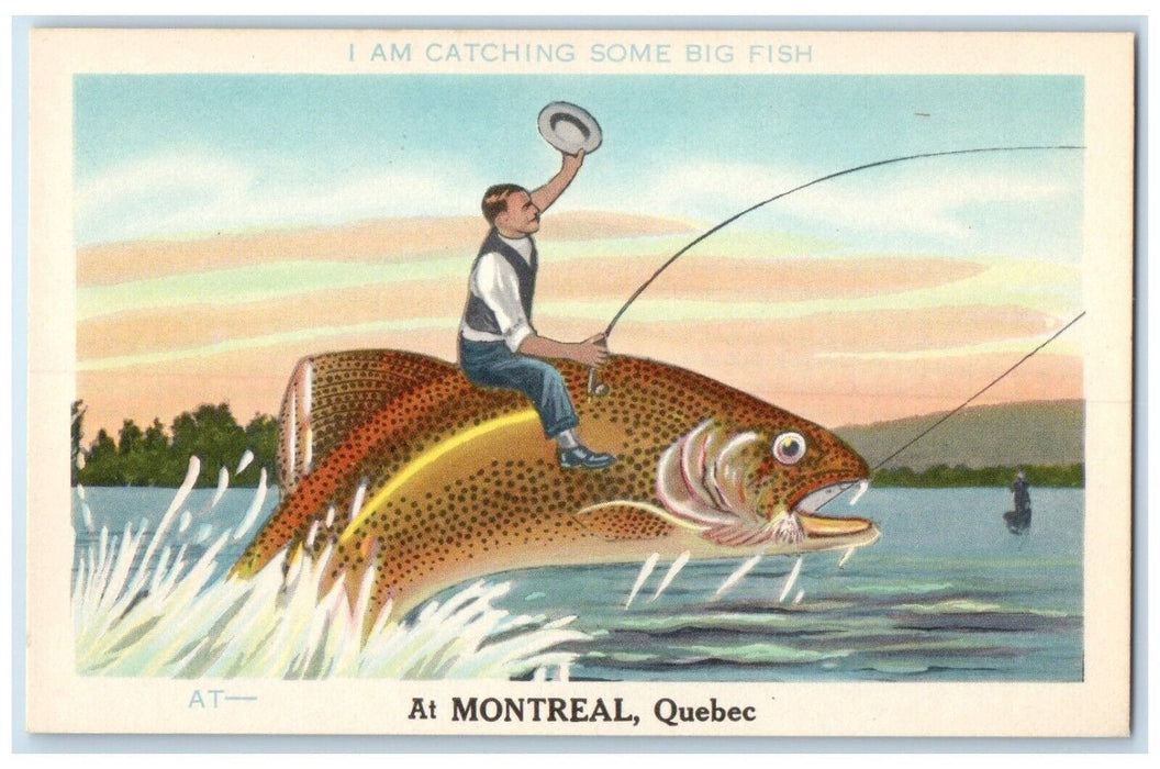 c1950's I am Catching and Riding Exaggerated Fish Canada Fishing Rod Postcard