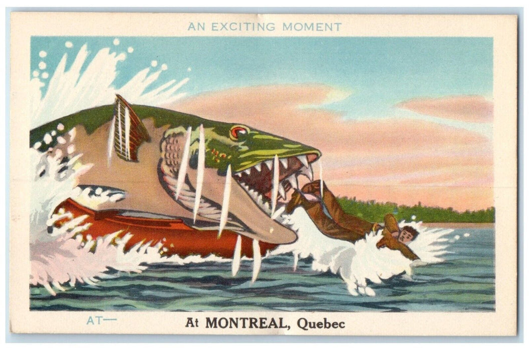 c1940's An Exciting Moment Exaggerated Fish Montreal Canada Postcard