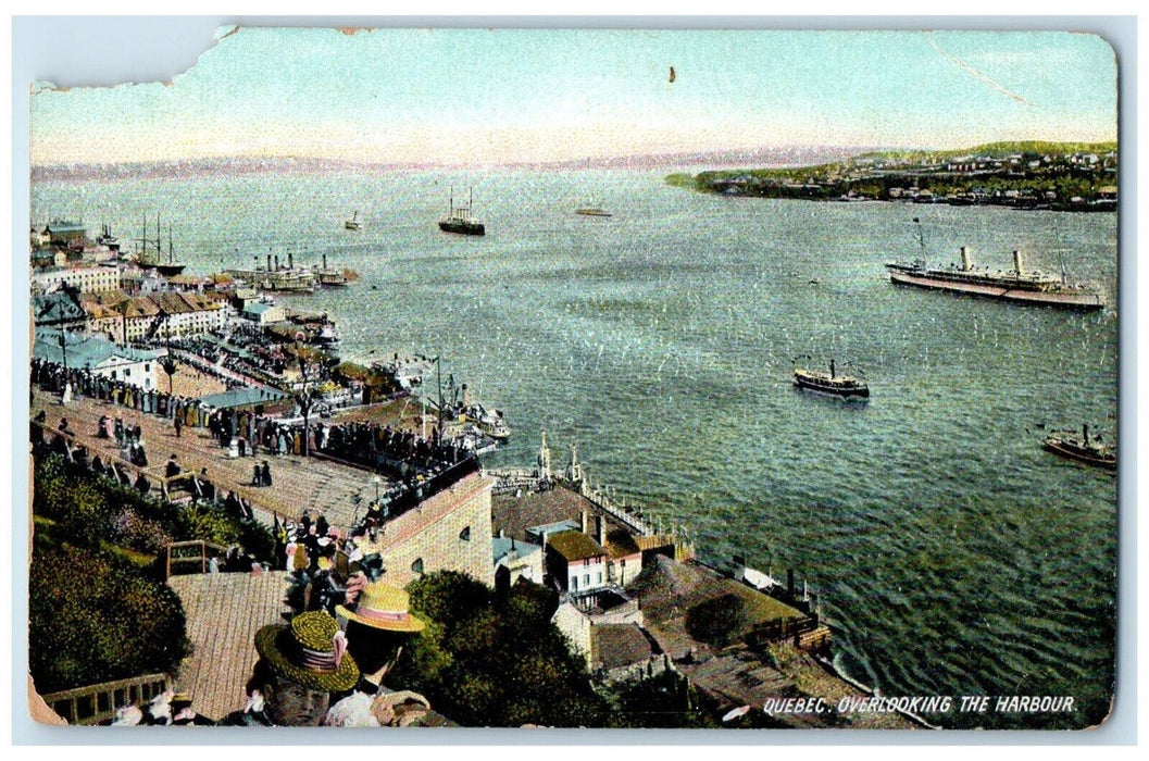 c1910 Overlooking The Harbour Ship Sailing Quebec Canada Antique Posted Postcard