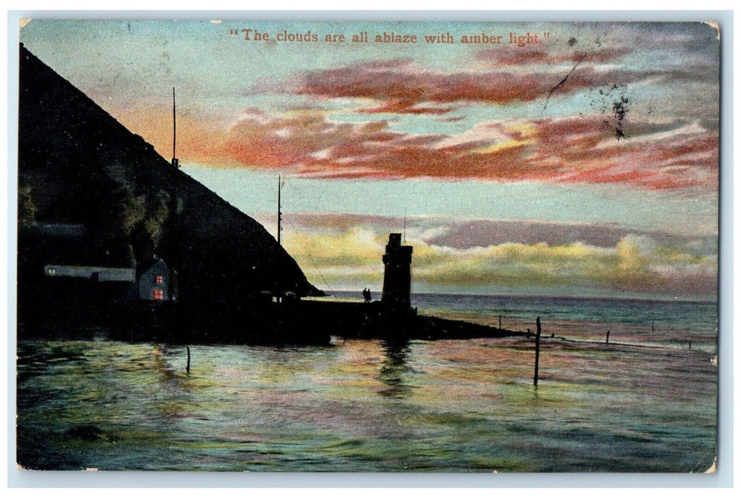 c1910 The Clouds are all Ablaze with Amber Light Wharton NS Canada Postcard