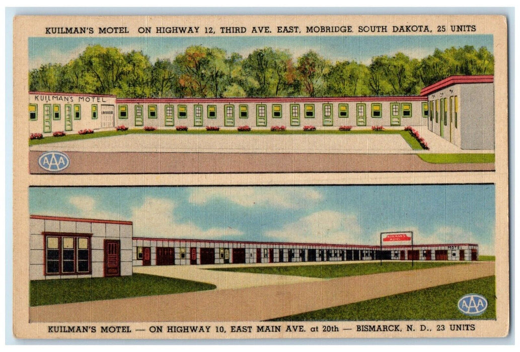c1930's Kuilman's Motel Bismarck North Dakota ND Dual View Vintage Postcard