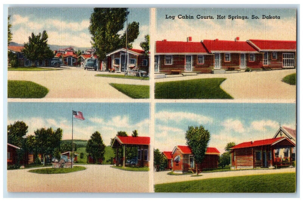 c1950's Log Cabin Courts Hot Spring South Dakota SD Multiview Vintage Postcard