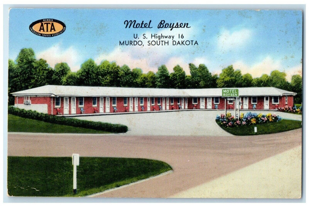 1956 Motel Boysen Roadside Murdo South Dakota SD Posted Vintage Postcard