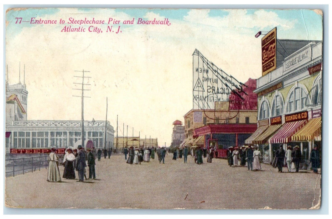 1910 Entrance Steeplechase Pier Boardwalk Atlantic City New Jersey NJ Postcard