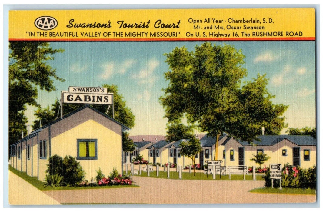 c1950's Swanson's Tourist Court Chamberlain South Dakota SD Vintage Postcard