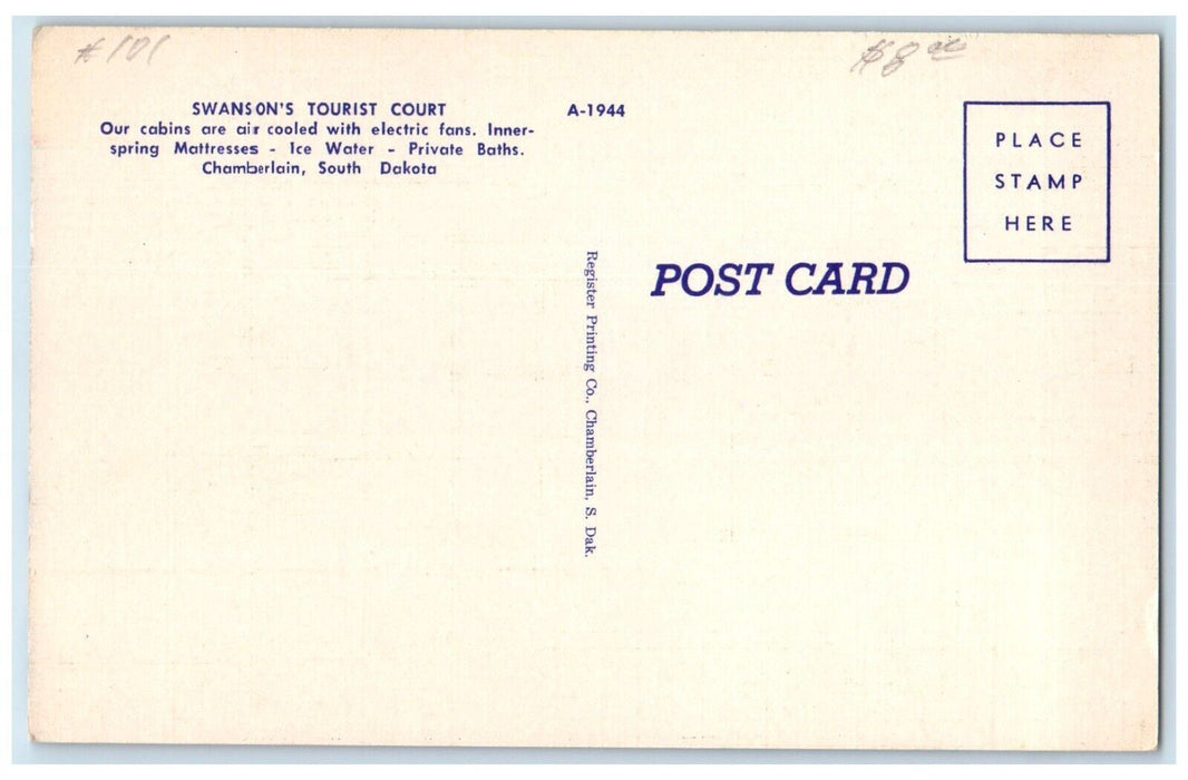 c1950's Swanson's Tourist Court Chamberlain South Dakota SD Vintage Postcard