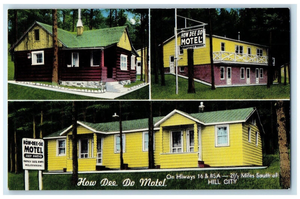 c1950's How Dee Doo Motel Hill City South Dakota SD Multiview Vintage Postcard