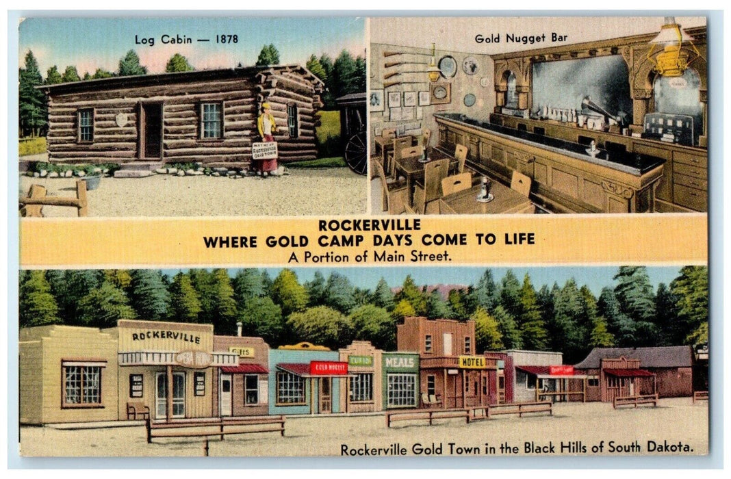c1950's Rockerville Gold Town Black Hills Of South Dakota SD Multiview Postcard