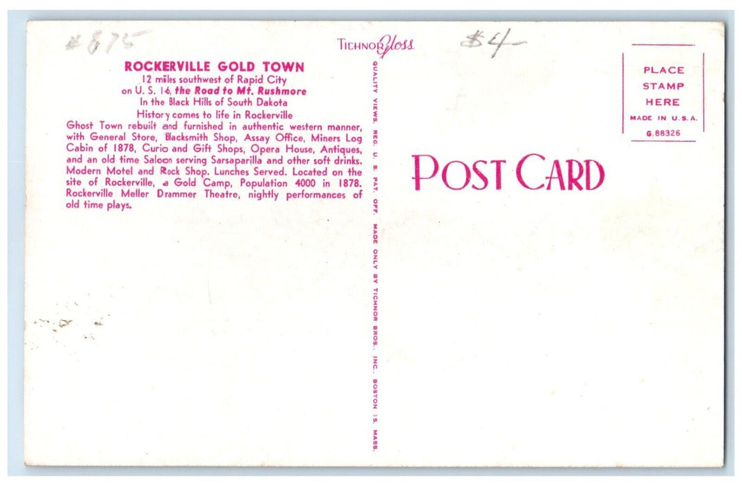 c1950's Rockerville Gold Town Black Hills Of South Dakota SD Multiview Postcard
