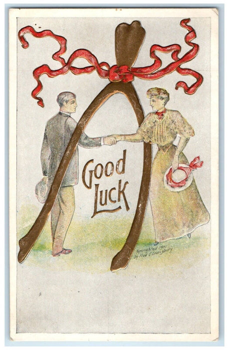 1910 Good Luck Wishbone Lounsbury Embossed Union Star Missouri MO Postcard