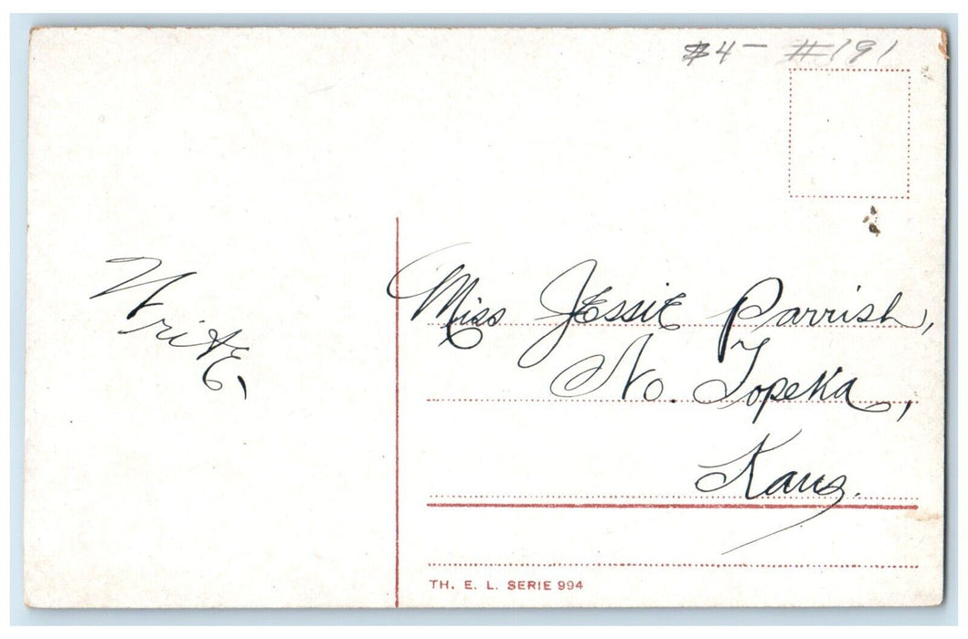 c1910's Couple Romance Large Letter B North Topeka Kansas KS Antique Postcard