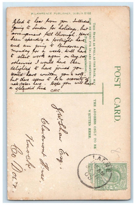 1903 Boat Sailing at Larne Harbour Larne Co. Antrim Ireland Antique Postcard