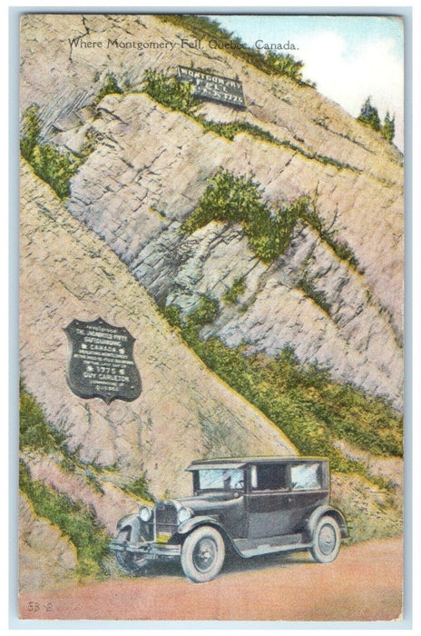 1935 Car Passing Where Montgomery Fell Quebec Canada Vintage Posted Postcard