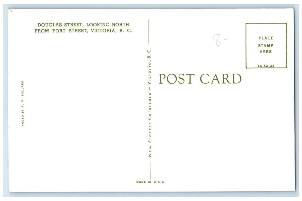 c1950's Douglas Street Looking North Fort Street Victoria BC Canada Postcard