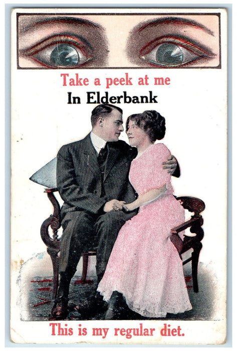 Couple Romance Take A Peek At Me Elderbank Weird Scary Eyes Romance Postcard