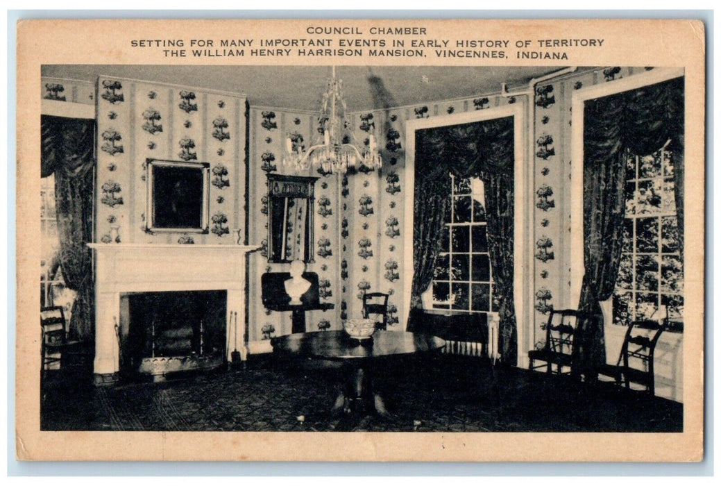1940 Interior Council Chamber William Henry Harrison Mansion Indiana IN Postcard